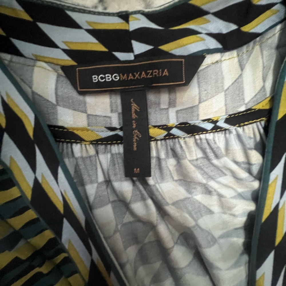 BCBGMaxAzria Multicolor Deep Neck Geometric Dress NWOT M - Picture 8 of 9
